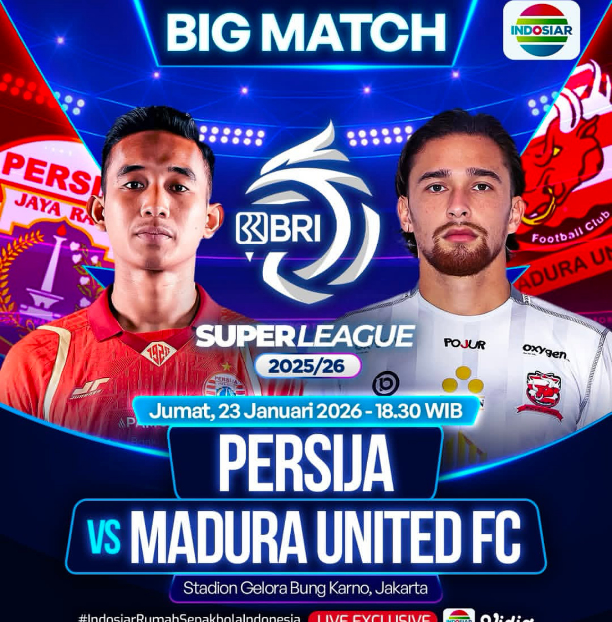Link Live Streaming Persija vs Madura United di GBK Jumat 23 Januari 2026. Simak preview, kondisi tim, dan peluang kemenangan.