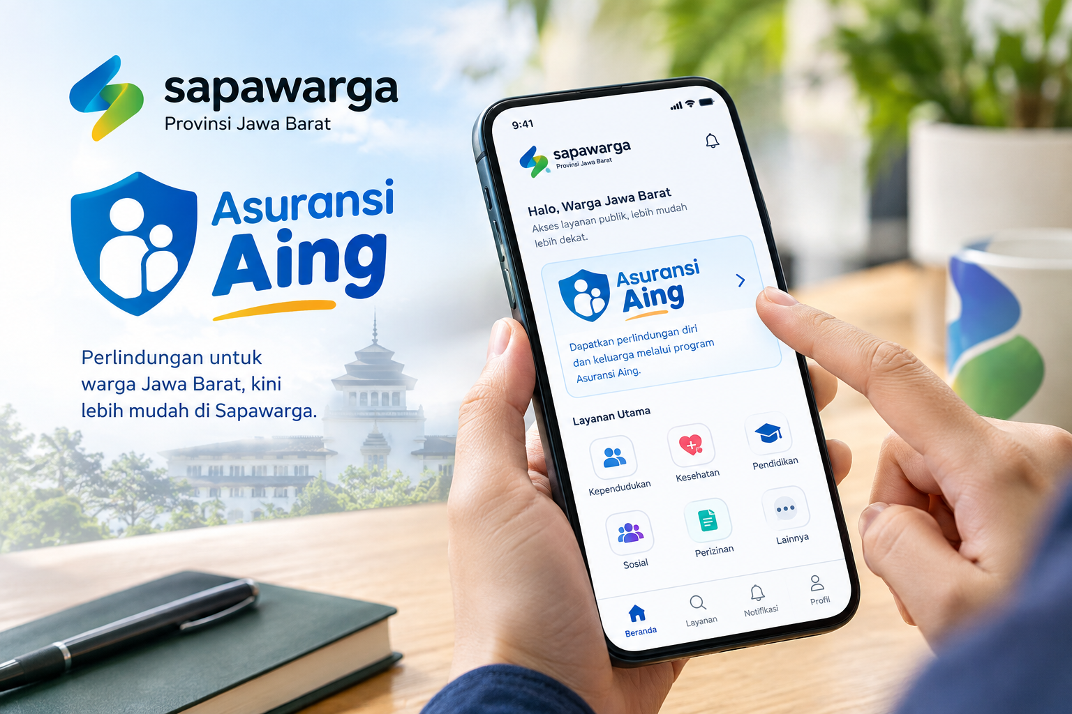 Asuransi Aing mulai dibuka bagi pekerja informal di Jawa Barat. Pemprov Jabar menanggung premi BPJS Ketenagakerjaan Rp16.800 per bulan.
