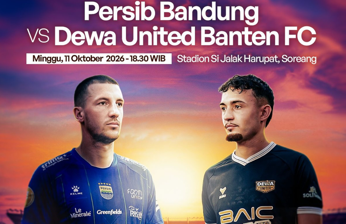Link live streaming Persib vs Dewa United tersedia untuk laga Super League 2026/2027, Minggu, 11 Oktober 2026, pukul 19.00 WIB di Indosiar.